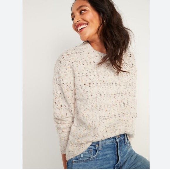 Old Navy Cream Colored Textured Cable-Knit Pointelle Sweater for Women Size S - Picture 1 of 11